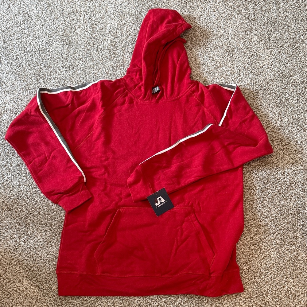 J. America Red Hooded Pullover with White Stripe